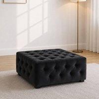 Sofaya Hampton Chesterfield Foot Stool Velvet, Deep Buttoned Coffee Table in Black | Size: 60 cm x 60 cm