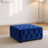 Sofaya Hampton Chesterfield Foot Stool Velvet, Deep Buttoned Coffee Table in Blue | Size: 60 cm x 60 cm