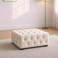 Sofaya Hampton Chesterfield Foot Stool Velvet, Deep Buttoned Coffee Table in Cream | Size: 60 cm x 60 cm