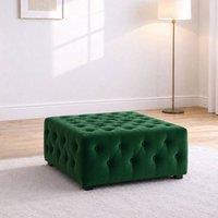 Sofaya Hampton Chesterfield Foot Stool Velvet, Deep Buttoned Coffee Table in Green | Size: 60 cm x 60 cm