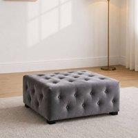Sofaya Hampton Chesterfield Foot Stool Velvet, Deep Buttoned Coffee Table in Grey | Size: 60 cm x 60 cm