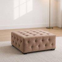 Sofaya Hampton Chesterfield Foot Stool Velvet, Deep Buttoned Coffee Table in Brown | Size: 60 cm x 60 cm
