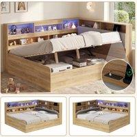 BTM 4FT6 Wooden Daybed Hydraulic LED USB Storage Natural | Size: Double
