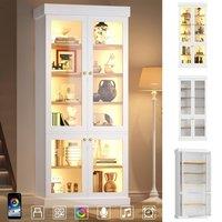 BTM Modern LED Display Cabinet with Glass Doors & Anti-Tip, White