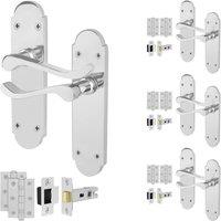 AFIT Chrome Door Handles Latch Set, 4 Pairs Polished Chrome Backplate in Silver | Size: 150mm x 150mm