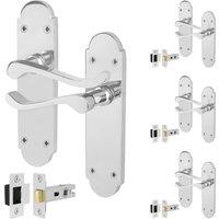 AFIT Chrome Door Handles with Latch, 4 Pairs Polished Chrome Backplate in Silver | Size: 150mm x 150mm