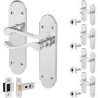 AFIT Chrome Door Handles with Latch, 5 Pairs Polished Chrome Backplate in Silver | Size: 150mm x 150mm