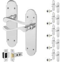 AFIT Chrome Door Handles with Latch, 6 Pairs Polished Chrome Backplate in Silver | Size: 150mm x 150mm