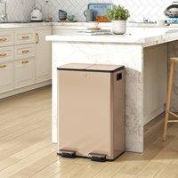 HOMCOM 2 x 28L Dual Kitchen Bin Pedal Bin for Recycling & Waste, Gold Tone | Size: Large