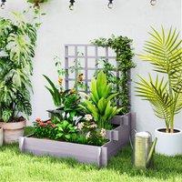 OUTSUNNY 3 Tier Wooden Garden Planters with Trellis for Vine Climbing Plants in Grey