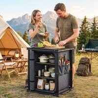 OUTSUNNY Camping Cupboards, Folding Camping Kitchen Table with 3-Tier in Black