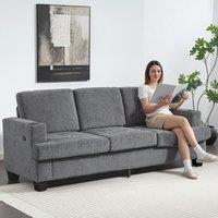 HOMCOM 3 Seater Sofa, Fabric Sofa with USB Ports & Cup Holders, Grey