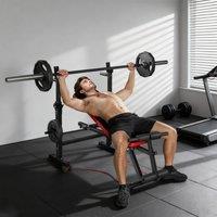 SPORTNOW Adjustable Weight Bench with Rack & Dip Stand 420KG Capacity in Black | Size: 147 cm