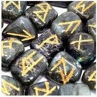 KDMD Labradorite Rune Stone Set in Pouch Mystical Divination Tools in Black