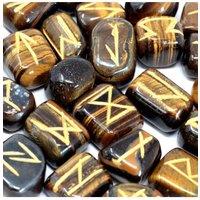 KDMD Tiger Eye Rune Stone Set in Pouch Mystical Divination & Tarot Tools in Brown