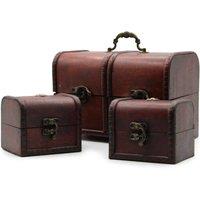 KDMD Vintage Large Chest Set of 3 Antique Inspired Trinket & Gift Boxes in Burgundy