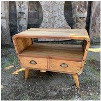KDMD Handmade Teak TV Stand with 2 Drawers & Rustic Finish in Brown