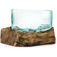 KDMD Molten Glass Tank on Wood Stand Medium Decorative Display in Turquoise