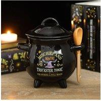 KDMD Mischief & Magic Cauldron Soup Bowl with Broom Spoon in Black
