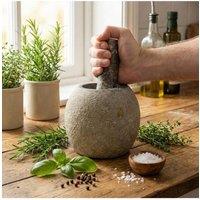 KDMD Large Natural River Stone Pestle & Mortar 15x12cm in Grey | Size: 15x12 cm