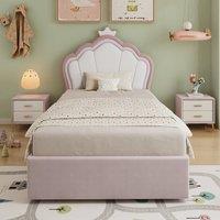 Merax 3ft Single Pink Velvet Ottoman Storage Bed With Crown Headboard