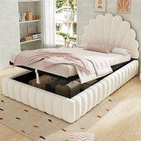 Merax 3ft Single Princess Velvet Ottoman Storage Bed with Shell Headboard in Beige