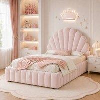 Merax 3ft Single Princess Velvet Ottoman Storage Bed with Shell Headboard in Pink