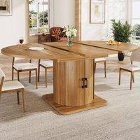 Merax Extendable Round To Oval Wooden Dining Table with Storage Drawer in Brown