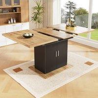 Merax Extendable Telescopic Wooden Dining Table with Storage Cupboard Base in Brown