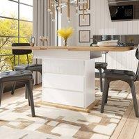 Merax Extendable Telescopic Dining Table with Storage Base & 2 Drawers in White