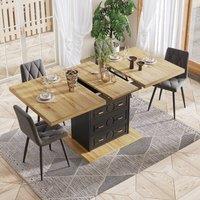 Merax 110-140cm Extendable 4-6 Seater Dining Table with Storage Drawer Base in Light Oak