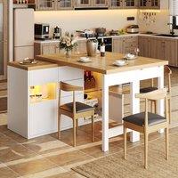 Merax White Extending Kitchen Island Dining Table with LED & Glazed Doors