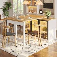 Merax White Extending Kitchen Island Dining Table with LED & Glazed Display