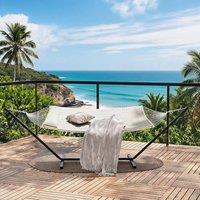 London Boutique Double Hammock w/ Stand & Pillow 2 Person Hammock Bed w/ Removable Pad in Beige