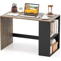 Gymax Wooden Office Desk Writing Desk with Storage 2 Open Shelves Legroom in Brown