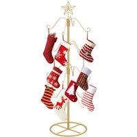Gymax 121cm Christmas Stocking Holder Stand 16 Hanging Hooks Metal Hanger in Gold