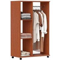 FLAVORA Rolling Open Wardrobe Hanging Rail Storage Shelves for Clothes, Walnut | Size: 0.6m2