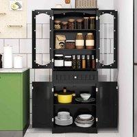 KORVIXA Freestanding Linen Cabinet with 2 Adjustable Shelves-Black in Black | Size: W700mm x H750mm