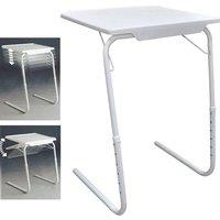 KORVIXA ADJUSTABLE TABLE MATE PORTABLE TV DINNER LAPTOP TRAY FOLDING DESK in White | Size: 100 cm x 100 cm