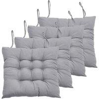 VOGREX Set of 4 Tie-On Chair Seat Cushions for Dining Kitchen Garden Patio in Grey