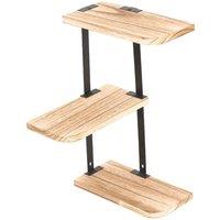 VOGREX 3 Tier Rustic Wood Metal Wall Mount Corner Shelves Bedroom in Beige