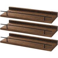 VOGREX Brown 3Pcs Wood Metal Floating Wall Display Shelves UK