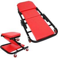 VOGREX Rolling Mechanic Creeper Trolley with Headrest & Side Trays in Red