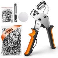 VOGREX Eyelet Pliers Hole Punch Tool Kit with 500Pcs Eyelets for Crafts in Orange