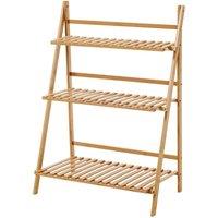 NESTLUNE Foldable 3-Tier Wooden Ladder Plant Stand in Brown | Size: 100 cm x 15 cm
