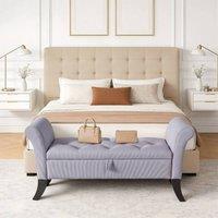 NESTLUNE Ottoman Storage Bench Velvet Seat Storage Box 133x53x46cm in Grey | Size: 100 cm x 15 cm
