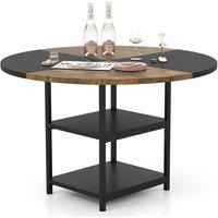VOGREX Round Wooden Dining Table with 2 Storage Shelves in Black