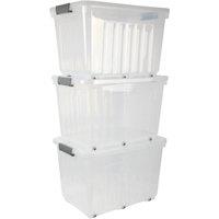 KORVIXA Pack of 3 72L Storage Boxes with Wheels in Clear | Size: 500mm