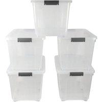 KORVIXA Pack of 5 72L Storage Boxes with Wheels in Clear | Size: 500mm
