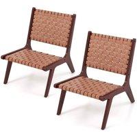 Kelvenix Set of 2 Modern Woven Leather Accent Chair in Brown | Size: 0.6m2